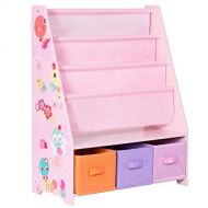 Erama-ix Kids Sling Bookcase and Toys Organizer Shelves with 3 Free Storage Boxes Bookshelf Pink
