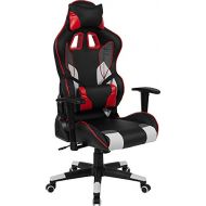 Emma + Oliver High Back Black, White, Gray & Red Reclining Race/Gaming Office Chair
