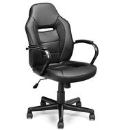 Giantex Gaming Chair Ergonomic Racing Style Chair Mid-Back Office Chair PU Leather Height Adjustable Computer Swivel Desk Chair with Breathable Cushion and Swivel Wheels (Black)