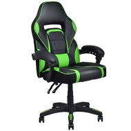 Giantex Gaming Chair Ergonomic High Back Computer Task Chair PU Leather Bucket Seat Swivel Home Office Desk Chair with Lumbar Support Racing Gaming Chair (Green)