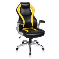 PTO Furniture Furniture Gaming Racing Flip-up Armrests Ergonomic Computer Bonded Leather High-Back Office Lumbar Support Executive Swivel Desk Chair(Yellow & Black)