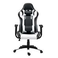 Samincom Gaming Chair Racing Style High Back Large Size PU Leather Chair Office Chair Executive and Ergonomic Style Swivel Chair with Extra Soft Headrest & Lumbar Cushion (BlackWh