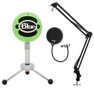 Blue Microphones Snowball-GN USB Microphone (Neon Green) with Boom Scissor Arm and Knox Gear Pop Filter