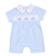 Magnolia Baby Baby Boy Classic Little Bunny Smocked Collared Short Playsuit Blue