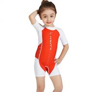 DIVE & SAIL Kids One Piece Swimsuit Shorty Suit Sun Protection Rash Guard Swimwear Back Zipper Closure Romper for 3-9 Years