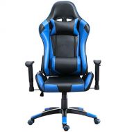 Samincom High Back Large Size PU Leather Gaming Chair Racing Style Chair Office Chair Executive and Ergonomic Style Swivel Chair with Extra Soft Headrest & Lumbar Cushion (Black/Bl