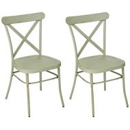 Signature Design by Ashley Ashley Furniture Signature Design - Minnona Dining Side Chair - Set of 2 - Cross Back - Vintage Casual Style - Antique Light Green Finished Metal