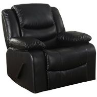 Divano Roma Furniture Bonded Leather Rocker Recliner Living Room Chair, Black / Brown (Black)