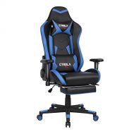 CYROLA Cyrola Large Size Real PU Leather High Back Comfortable Gaming Chair with Footrest PC Racing Chair with Lumbar Support Headrest Ergonomic Design (Blue/Black)