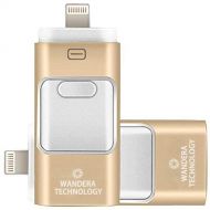 Wandera Technology 128GB iPhone USB Flash Drive, iOS Memory Stick, iPad External Storage Expansion for iOS Android PC Laptops (Gold (Y-Disk))