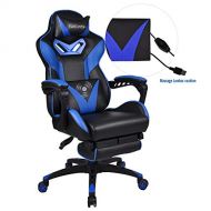 Elecwish Ergonomic High-Back Gaming Chair with Massage Function Office Desk Chair Swivel Black PC Gaming Chair with Extra Soft Headrest, Lumbar Support and Retractible Footrest (Bl