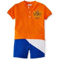 RALPH LAUREN Boys Cotton Shirt & Short Set, Bright Signal Orange (9M)