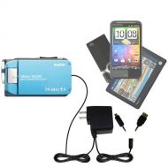 Gomadic Multi Port AC Home Wall Charger designed for the Sanyo Camcorder VPC-WH1 - Uses TipExchange to charge up to two devices at once