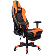 Remaxe Computer Gaming Chair, Height Adjustable Swivel PC Chair with Retractable Footrest Headrest and Lumbar Massager Cushion Support Leather Reclining Executive Office Chair (BlackOran