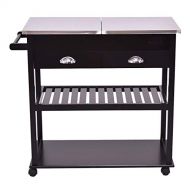 Globe House Products GHP Dark Brown MDF Panel Stainless Steel Kitchen Trolley Cart w 2 Drawer & 2 Shelves