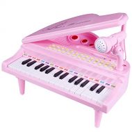 SGILE 31 Keys Musical Piano Toy with Microphone, Learn-to-Play for Girl Toddlers Kids Singing Music Development, Audio Link with Mobile MP3 IPad PC, Pink