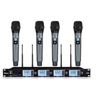 BOLY Boly BL4200SB UHF 4 Microphone Wireless System with Four Handheld Cordless Microphone with LCD Display for Party/Wedding/Church/Conference/Speech, 400 Selectable Frequencies