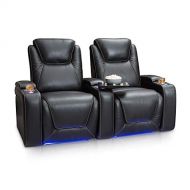 Seatcraft Equinox Home Theater Seating Power Recline Leather (Row of 2, Black)