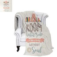 Anniutwo Summer Quilt Comforter Book Shelf Illustration with A Room Without Books is Body Without Soul Quote Print Digital Printing Blanket 60x50 Multicolor