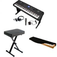 Yamaha DGX660 Digital Piano Microphone and Headphone Bundle with Dust Cover, Yamaha Bench and Pedal