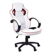 Casart Gaming Chair Swivel High Back Sport PU Leather Racing Style Office Chair Computer Ergonomic Adjustable Height and Angle Executive Chair White