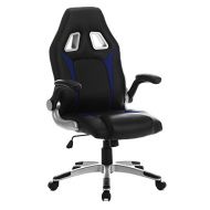 SEATZONE Racing Car Style Gaming Chair with Thick Padded Bucket Seat and Flip-Up Armrest for Home, Office, Video Game Room, Computer Desk, Leatherette, Blue
