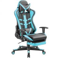 Homall Gaming Chair Ergonomic High-Back Racing Chair Pu Leather Bucket Seat,Computer Swivel Office Chair Headrest and Lumbar Support Executive Desk Chair with Footrest (Blue)