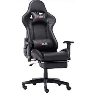EDWELL Ergonomic Gaming Chair with Headrest and Lumbar Massage Support，Racing Style PC Computer Chair Height Adjustable Swivel with Retractable Footrest Support Leather Reclining Executiv