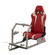 GTR Simulator GTR Racing Simulator GTA-S-S105LRDWHT GTA Model Silver Frame with Red/White Real Racing Seat, Driving Simulator Cockpit Gaming Chair with Gear Shifter Mount