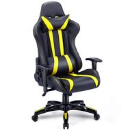 Giantex Gaming Chair Racing Style High Back PU Leather Executive Office Chair with Headrest and Lumbar Support Ergonomic Home Office Computer Desk Task Chair (Black+Yellow)