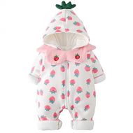 Y·J Back home Baby Strawberry Fleece Lined Puffer Romper with Hood