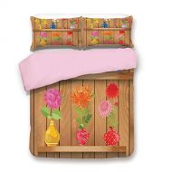 IPrint Pink Duvet Cover Set,King Size,Glass Vases with Colorful Flowers on Wooden Shelves with Pastel Effects Artsy Graphic,Decorative 3 Piece Bedding Set with 2 Pillow Sham,Best Gift For
