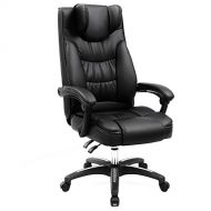 SONGMICS Office Chair, Original Design Executive Swivel Chair with Foldable Headrest, Adjustable Pillow, Black UOBG76B-