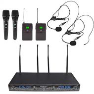Seismic Audio - SA-U4HHLV5-2 - 4 Channel Professional UHF Wireless Microphone System with 2 Handheld & 2 Headset Microphones, Adjustable Frequencies PA DJ Wireless Mics