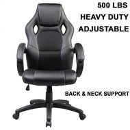 500LB Racing Style Leather Gaming Chair | Heavy-Duty Ergonomic Swivel Computer, Office or Gaming Chair, Black (Back and Neck Support)