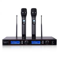 Sound Town Professional UHF Handheld Wireless Microphone System with 200 Selectable Frequencies, LED Display, 2 Handheld Mics (NESO-U2HH)