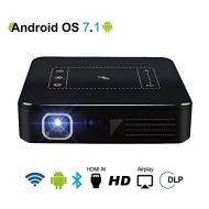 YL-Light Video Projectors Mini Projector Android 7.0 D13 Digital Home Theater Projector Smart Micro Projector 2GB+16GB DLP RGB LED Projector,Video Projector with 300 Inch Support,8000 mAh Battery Beamer