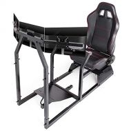 Happybuy Racing Simulator Cockpit GTA-F with Triple or Single Monitor Stand Silver Frame with Adjustable Racing Seat Gaming Chair Driving Simulator Cockpit