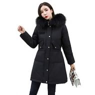 Queenshiny Womens Medium Long Hooded Fashion Warm Winter White Duck Down Coat Jacket with a Raccoon Fur Collar