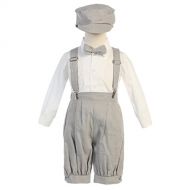 Lito Baby Boys Light Gray Suspenders Short Pants Hat Easter Outfit Set 3-24M