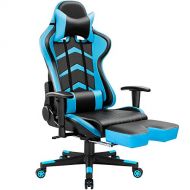 Furmax Gaming Chair High Back Racing Chair,Ergonomic Swivel Computer Chair Executive Leather Desk Chair with Footrest, Bucket Seat and Lumbar Support (Blue)