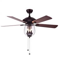 Booms 52 Ceiling Fan with Light Glass Bowl Ceiling Light Retro Metal Pendant Lighting Chandelier
