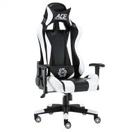 Baishitang Racing Gaming Chair, Swivel Leather High-Back Office Computer Chair for Adults Teens with Headrest and Lumbar Cushion, White