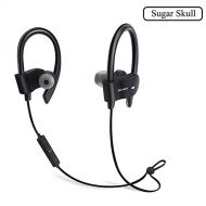 Sugar Skull Wireless Bluetooth Headphones Headset Neckband Comfortable and Noise Canceling Sweat Proof Earphone for Running & Gym Compatible Samsung iPad or Bluetooth Devices - Black