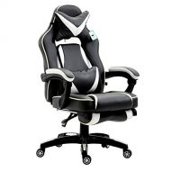 Cherry Tree Furniture High Back Recliner Racing Style Gaming Swivel Chair With Footrest & Adjustable Lumbar & Head Cushion Black & White