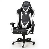 AutoFull Computer Gaming Chair - Adjustable Reclining High-Back PU Leather Swivel Video Game Chair with Headrest and Lumbar Support (White)