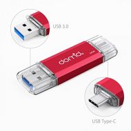 Domido 128GB Dual Flash Drive (USB A-3.0/USB C-3.1) USB Drive 3.0 OTG Type C High Speed USB Memory Disk Compatibal for USB C Cell Phones, Tablets, PC & New MacBook (128gb Red)