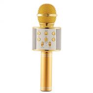 HATCHMATIC WS858 Portable Wireless Karaoke Microphone Volume Control Support AUX audio Bluetooth Connection Home Music and MP3 Player: Golden