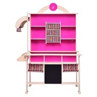 Globe House Products GHP 34x25x49 MDF Pine Wood 4-Tier Shelves 3-Drawers & Baskets Pretend Play Set Toy
