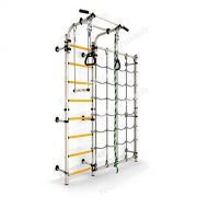 Sportkid Kids Playground with Climbing Cargo Net / Indoor Wall Gym Training Sport Set with Trapeze Bar Swing, Climber, Climbing Rope, Jump Rope / Suit for Backyard, School and Playroom / Co
